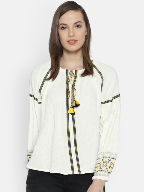 

Global Desi Women Off-White Solid Top