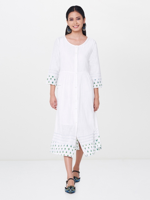 

Global Desi Women White Solid A-Line Dress