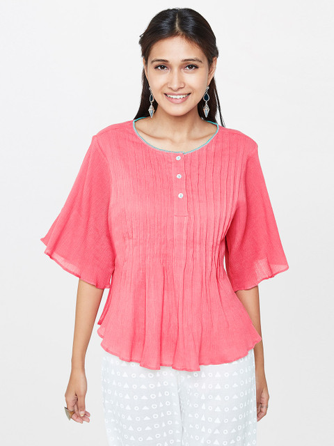 

Global Desi Women Pink Solid Top