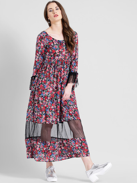 

Texco Women Red Floral Printed Fit and Flare Dress