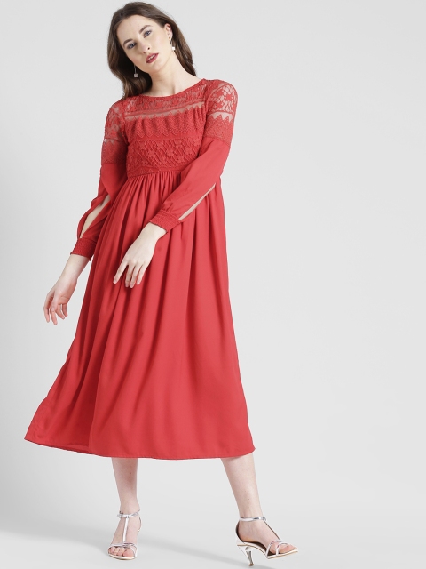 

Texco Women Red Self Design Fit and Flare Dress