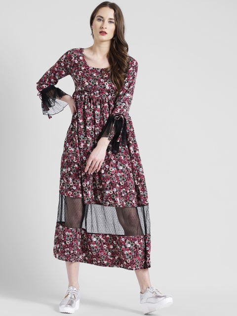 

Texco Women Mauve Floral Printed Fit and Flare Dress