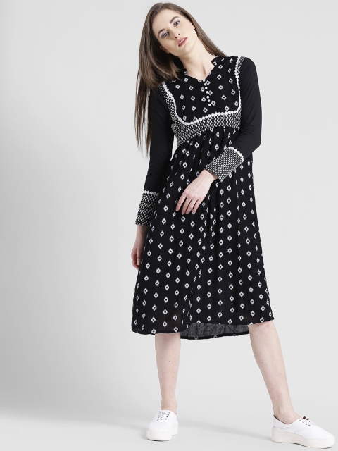 

Texco Women Black Printed Fit and Flare Dress