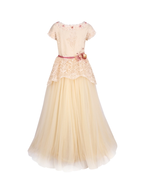 

CUTECUMBER Girls Beige Self Design Maxi Dress