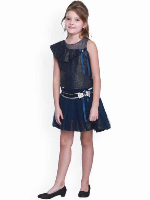 

CUTECUMBER Girls Navy Blue Embellished Top with Skirt