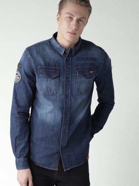 

Superdry Men Navy Blue Denim Regular Fit Faded Casual Shirt