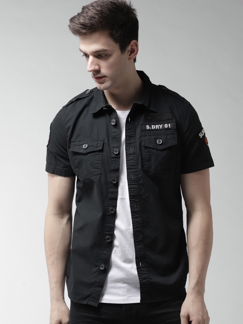 

Superdry Men Black Classic Fit Solid Casual Shirt