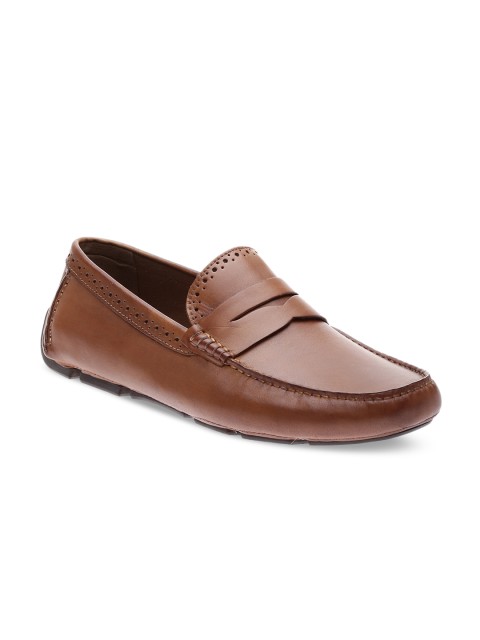 

ALDO Men Brown Solid Leather Mid-Top Slip-On Sneakers