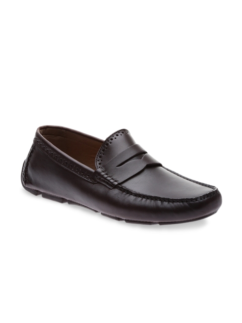 

ALDO Men Brown Solid Leather Mid-Top Slip-On Sneakers