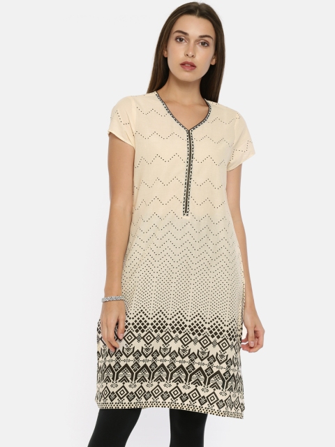 

Melange by Lifestyle Women Beige Embroidered Straight Kurta