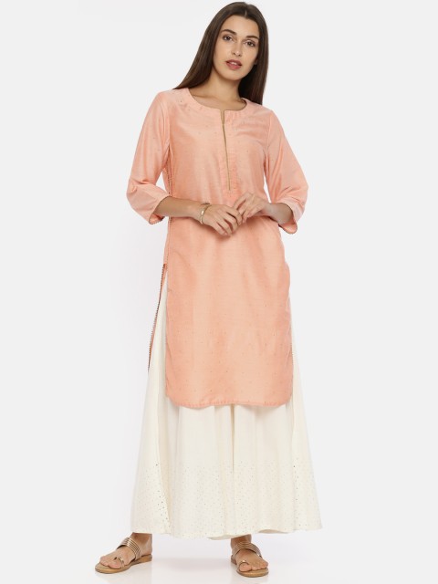 

Melange by Lifestyle Women Peach-Coloured Printed A-Line Kurta