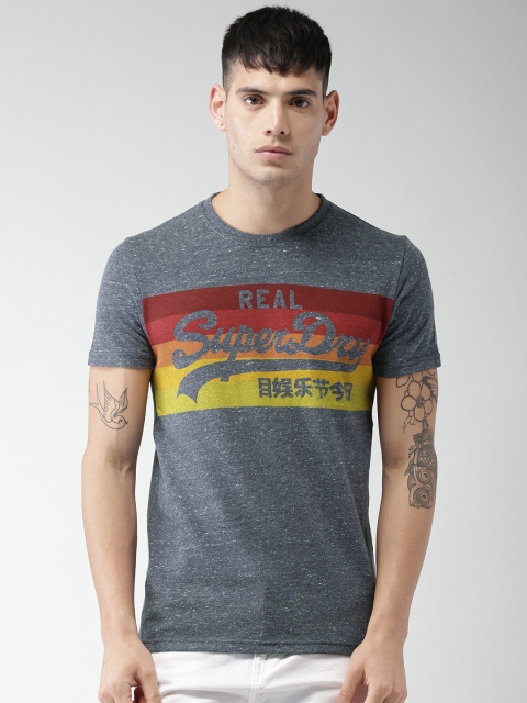 

Superdry Men Blue Printed Round Neck T-shirt