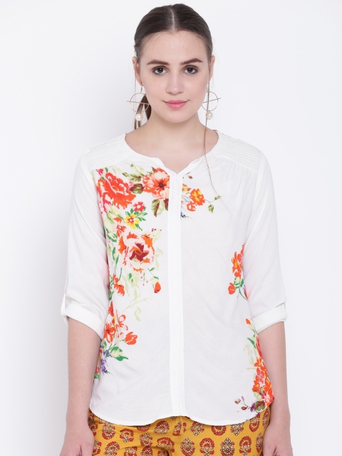 

Rangriti Off-White & Red Floral Print Tunic