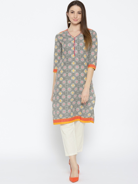 

Rangriti Women Off-White & Black Printed Straight Kurta