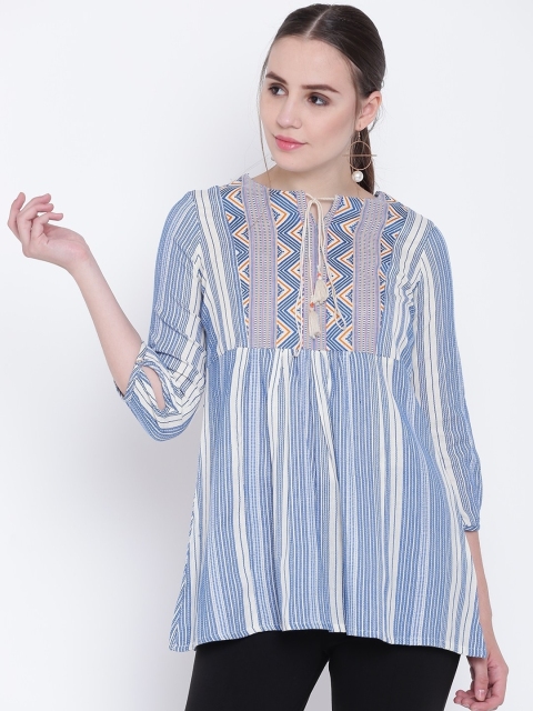 

Rangriti Women Blue & White Striped A-Line Top