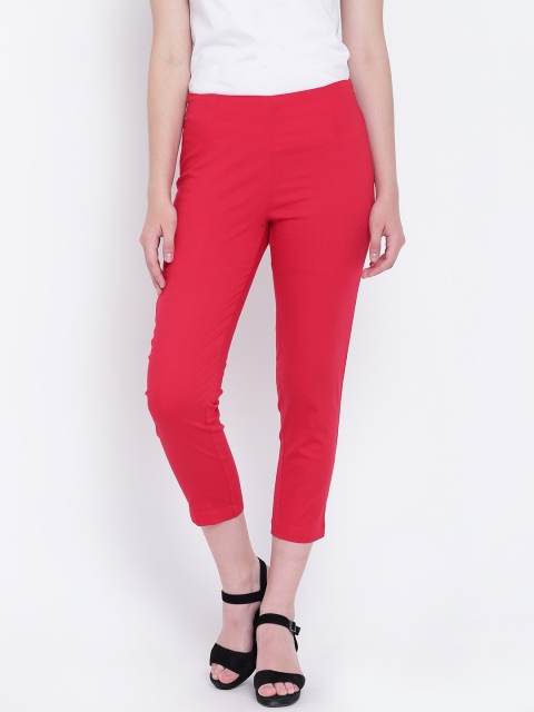 

Rangriti Women Red Regular Fit Solid Cropped Trousers