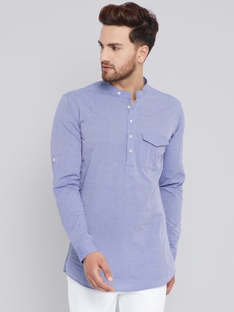 

See Designs Men Blue Solid Straight Kurta