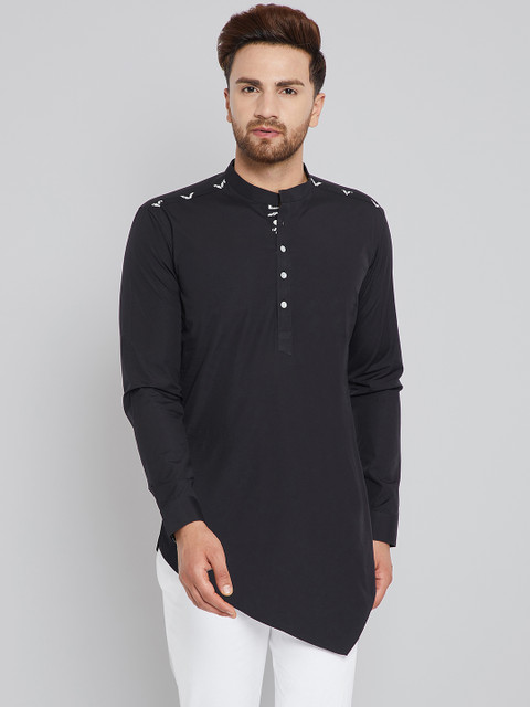 

See Designs Men Black Solid Straight Asymmetric Kurta