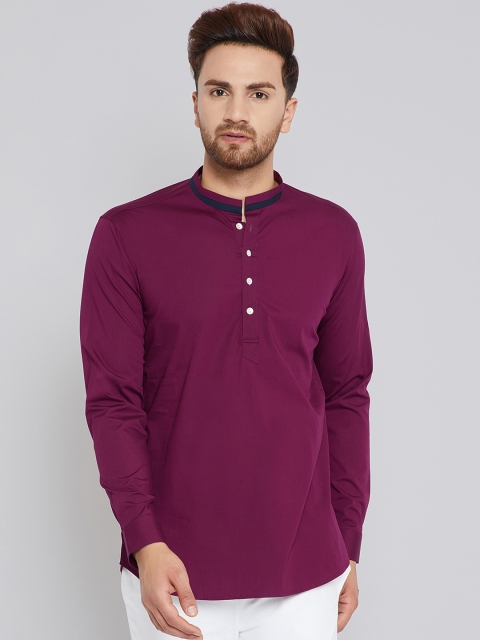 

See Designs Men Magenta Solid Straight Kurta