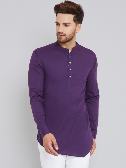 

See Designs Men Purple Solid Asymmetrical Hem Straight Kurta