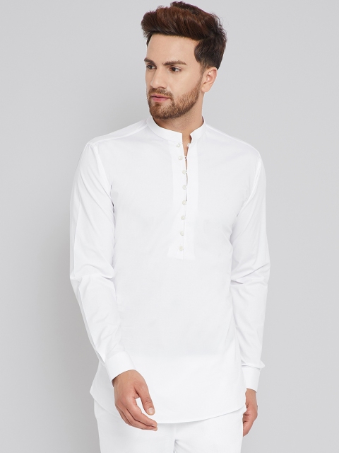 

See Designs Men White Solid Straight Cotton Kurta