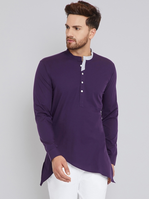 

See Designs Men Purple Solid Straight Cotton Kurta