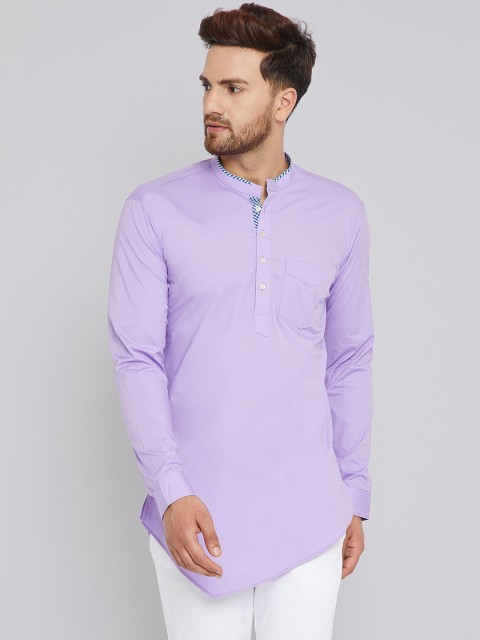

See Designs Men Lavender Solid Straight Asymmetric Kurta