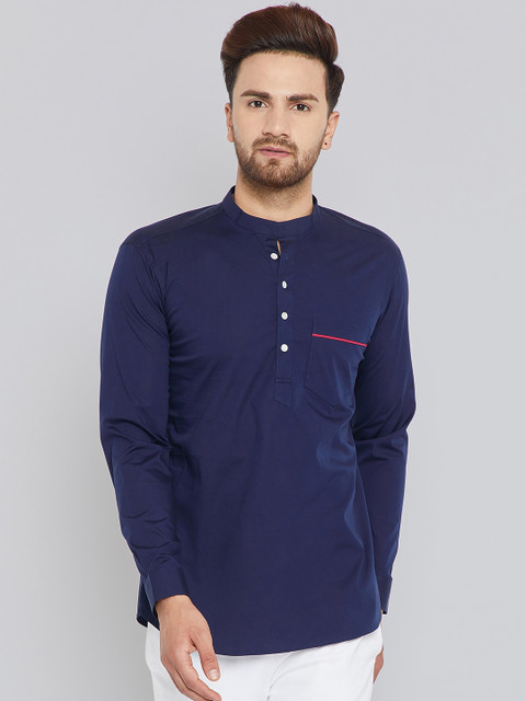 

See Designs Men Blue Solid Straight Kurta