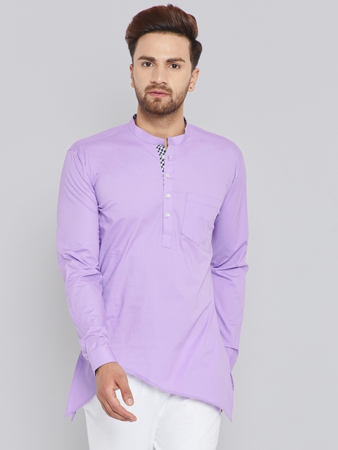 

See Designs Men Lavender Solid Asymmetrical Hem Straight Kurta