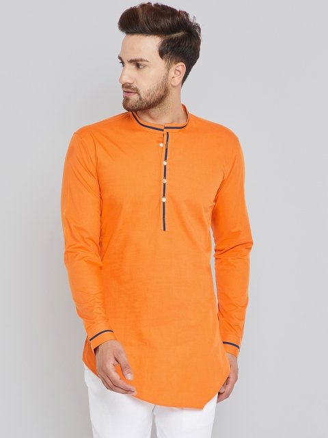 

See Designs Men Orange Solid Asymmetrical Hem Straight Kurta