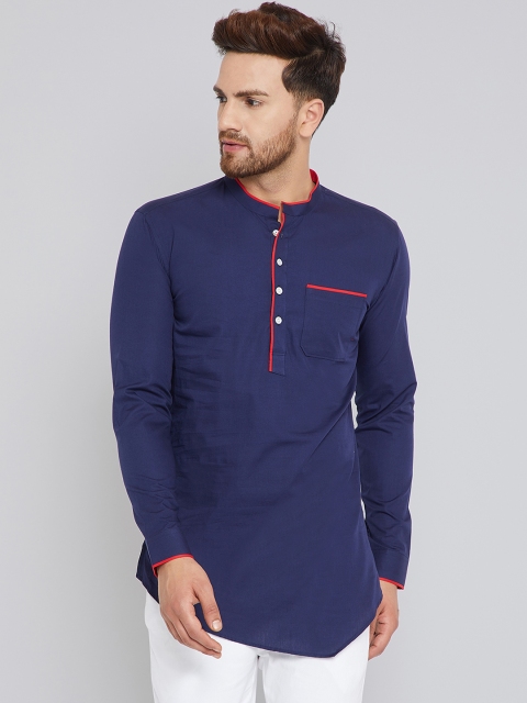 

See Designs Men Blue Solid Asymmetrical Hem Straight Kurta