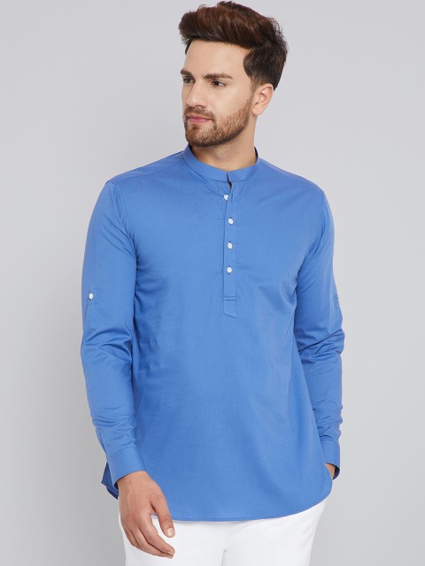 

See Designs Men Blue Solid Straight Cotton Kurta