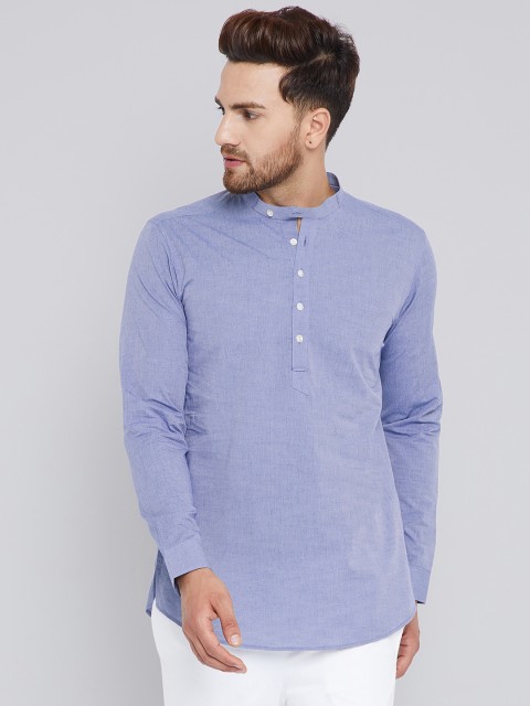 

See Designs Men Blue Solid Straight Kurta