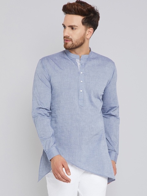 

See Designs Men Blue Solid Straight Cotton Asymmetric Kurta