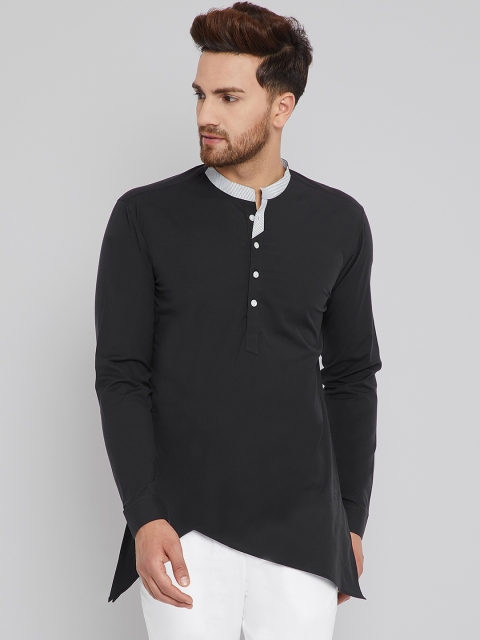 

See Designs Men Black Solid Straight Asymmetric Kurta