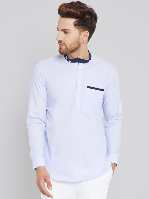

See Designs Men BlueSolid Straight Cotton Kurta, Blue