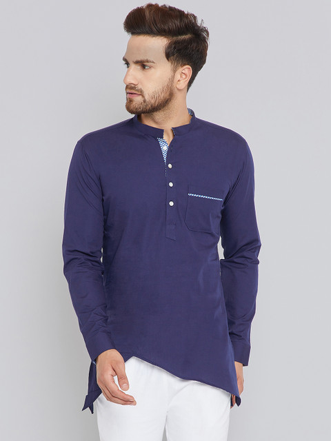 

See Designs Men Blue Solid Straight Kurta