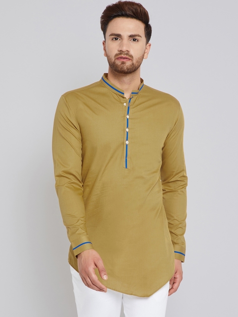 

See Designs Men Mustard Solid Straight Cotton Kurta