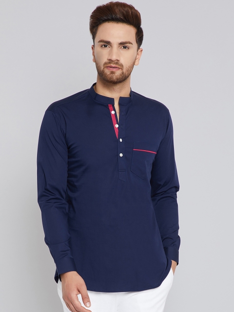 

See Designs Men Navy Blue Solid Straight Kurta