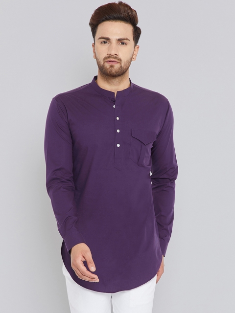

See Designs Men Purple Solid Straight Cotton Kurta