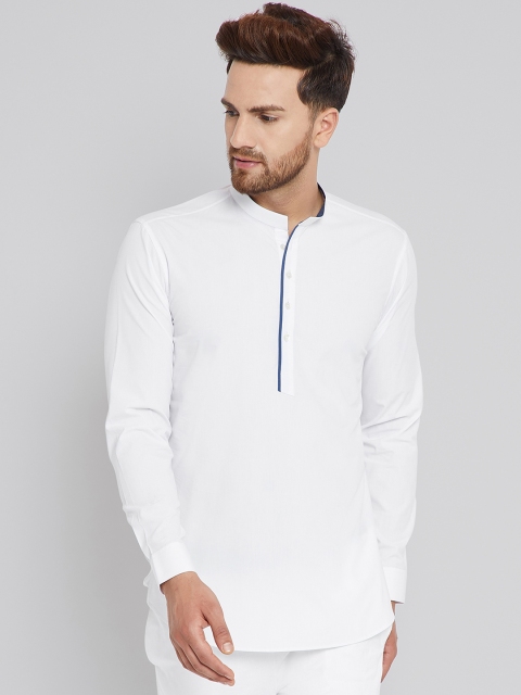 

See Designs Men White Solid Straight Cotton Kurta