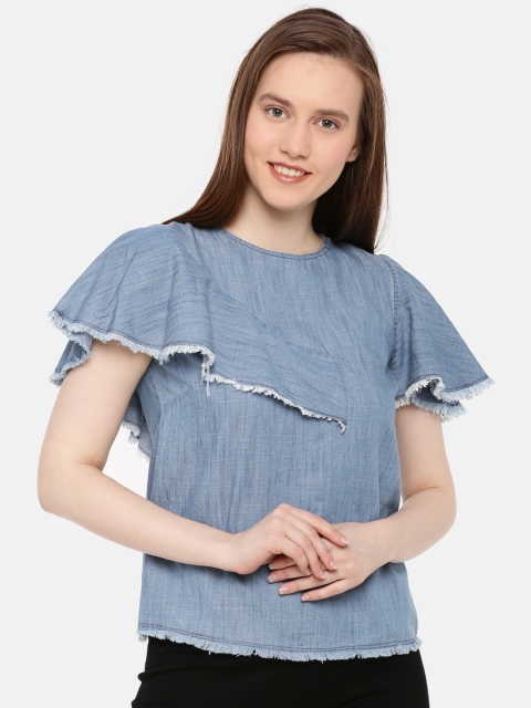 

Elle Women Blue Chambray Top