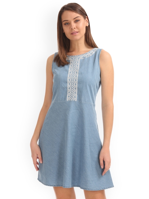 

ELLE Women Navy Blue Solid A-Line Dress