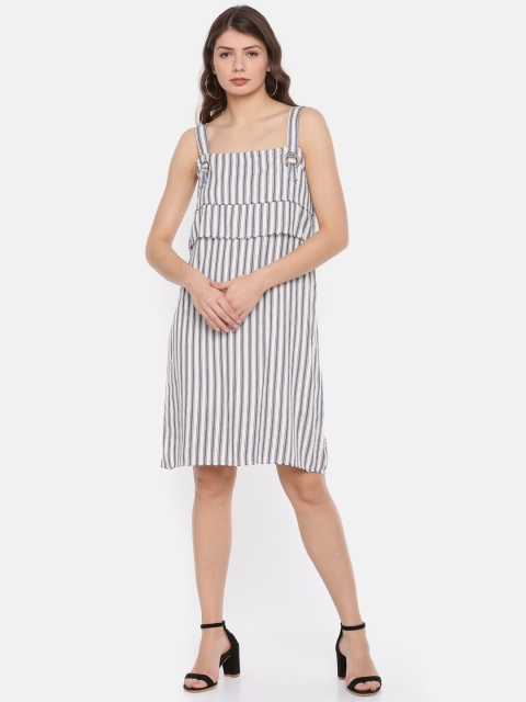 

Elle Women Blue & Off-White Striped A-Line Dress