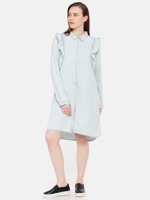 

Elle Women Blue Faded Denim Shirt Dress