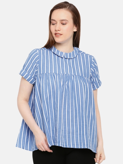 

Elle Women Blue & White Striped Styled Back Top