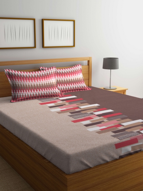 

Trident Grey Abstract Flat 120 TC Cotton 1 Queen Bedsheet with 2 Pillow Covers, Red