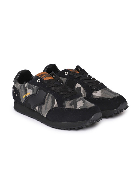 

GAS Men Black Camouflage Printed Embellished PETER CAMOU MIX Sneakers