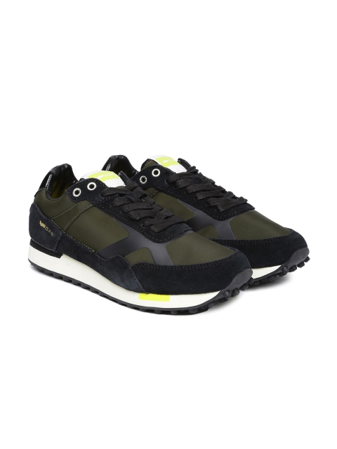 

GAS Men Black & Olive Green Sneakers
