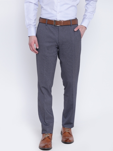 

John Players Men Grey Slim Fit Formal Trousers